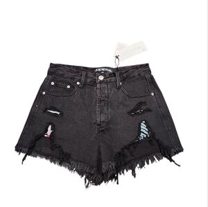 Blue Revival Womens Distressed Black Denim Shorts NWT Size 25